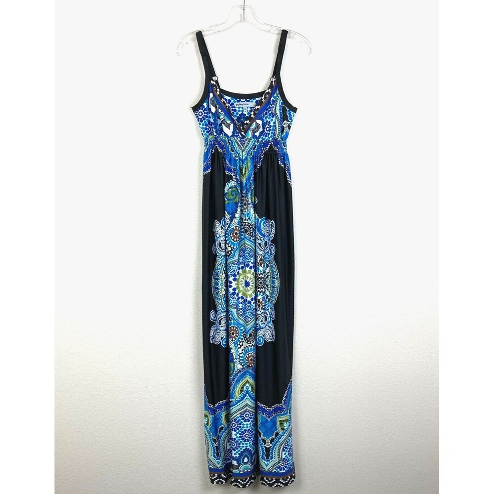 Bailey Blue Maxi Sun Dress Size S Black Blue Green Boho Stretch Beach Coastal